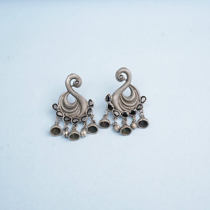 Hansika- Silver Brass ghunghroo dangler earrings(Black)