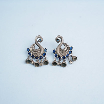 Hansika- Silver Brass ghunghroo dangler earrings(Blue)