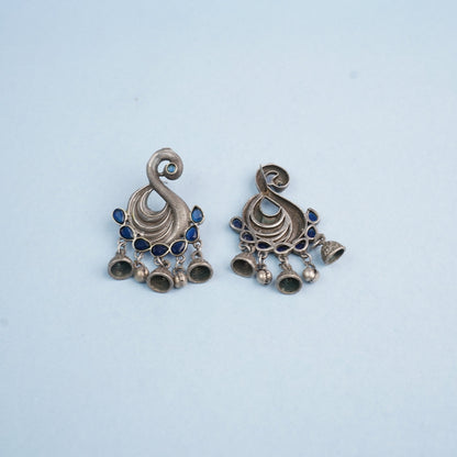 Hansika- Silver Brass ghunghroo dangler earrings(Blue)
