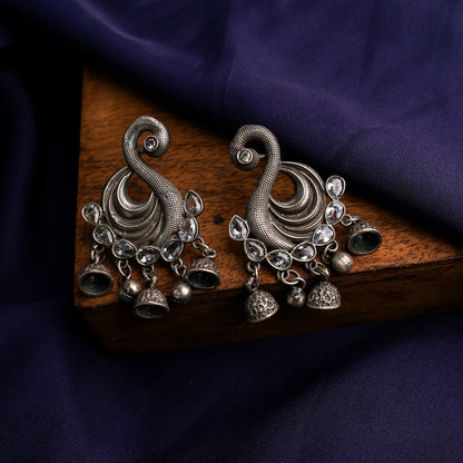 Hansika- Silver Brass ghunghroo dangler earrings(White)