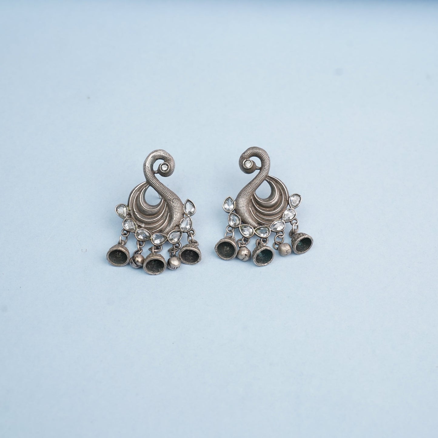 Hansika- Silver Brass ghunghroo dangler earrings(White)