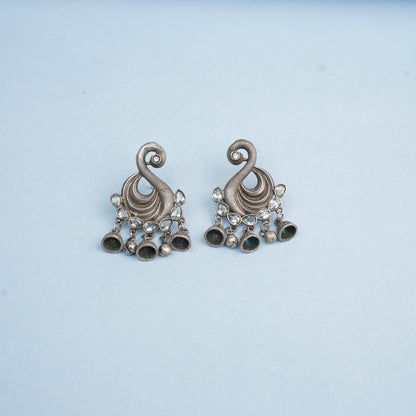 Hansika- Silver Brass ghunghroo dangler earrings(White)