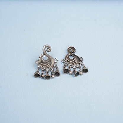 Hansika- Silver Brass ghunghroo dangler earrings(White)