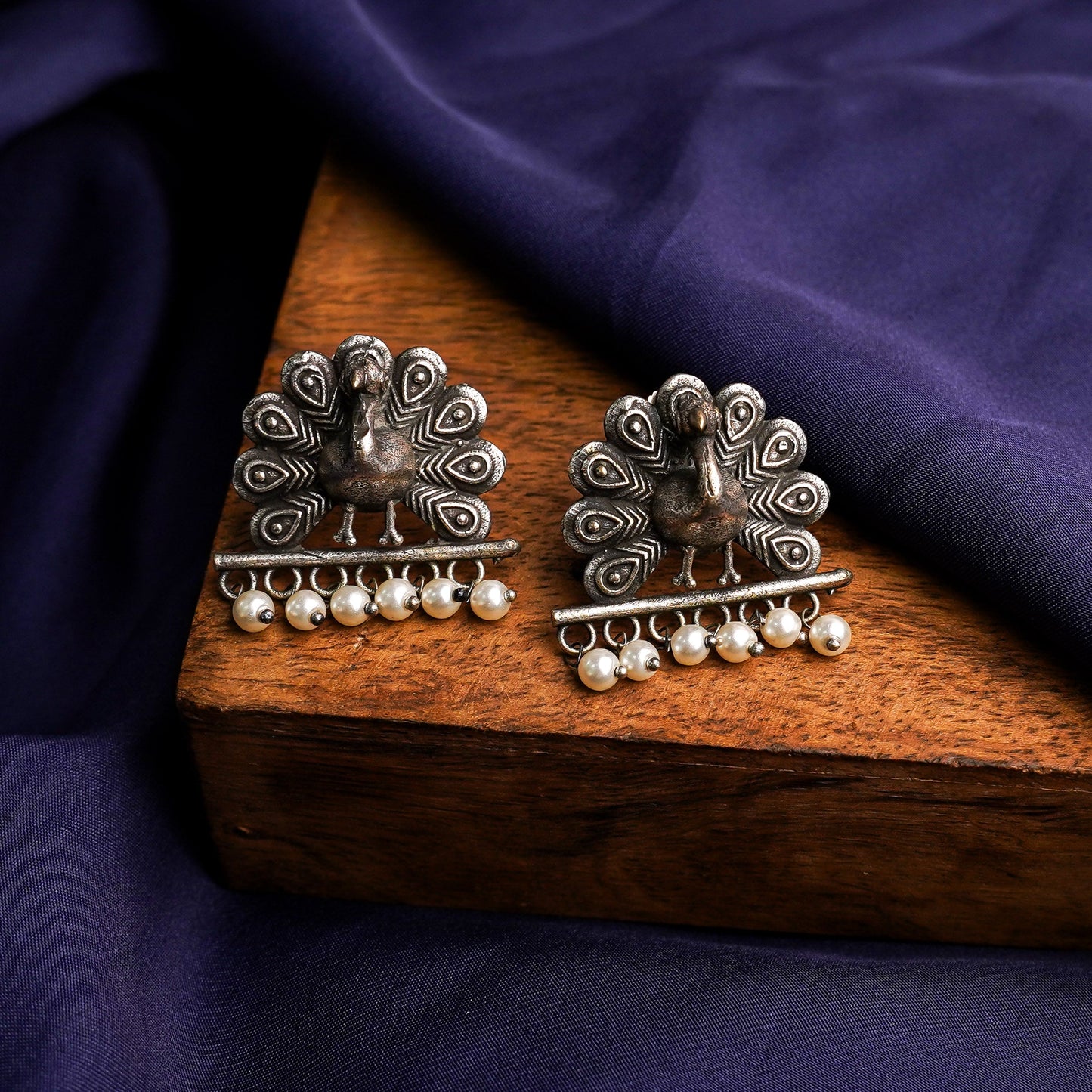 Mayurika- Silver Brass Pearl Stud Earring