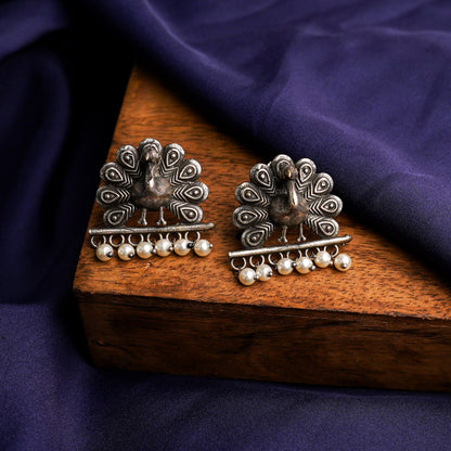 Mayurika- Silver Brass Pearl Stud Earring