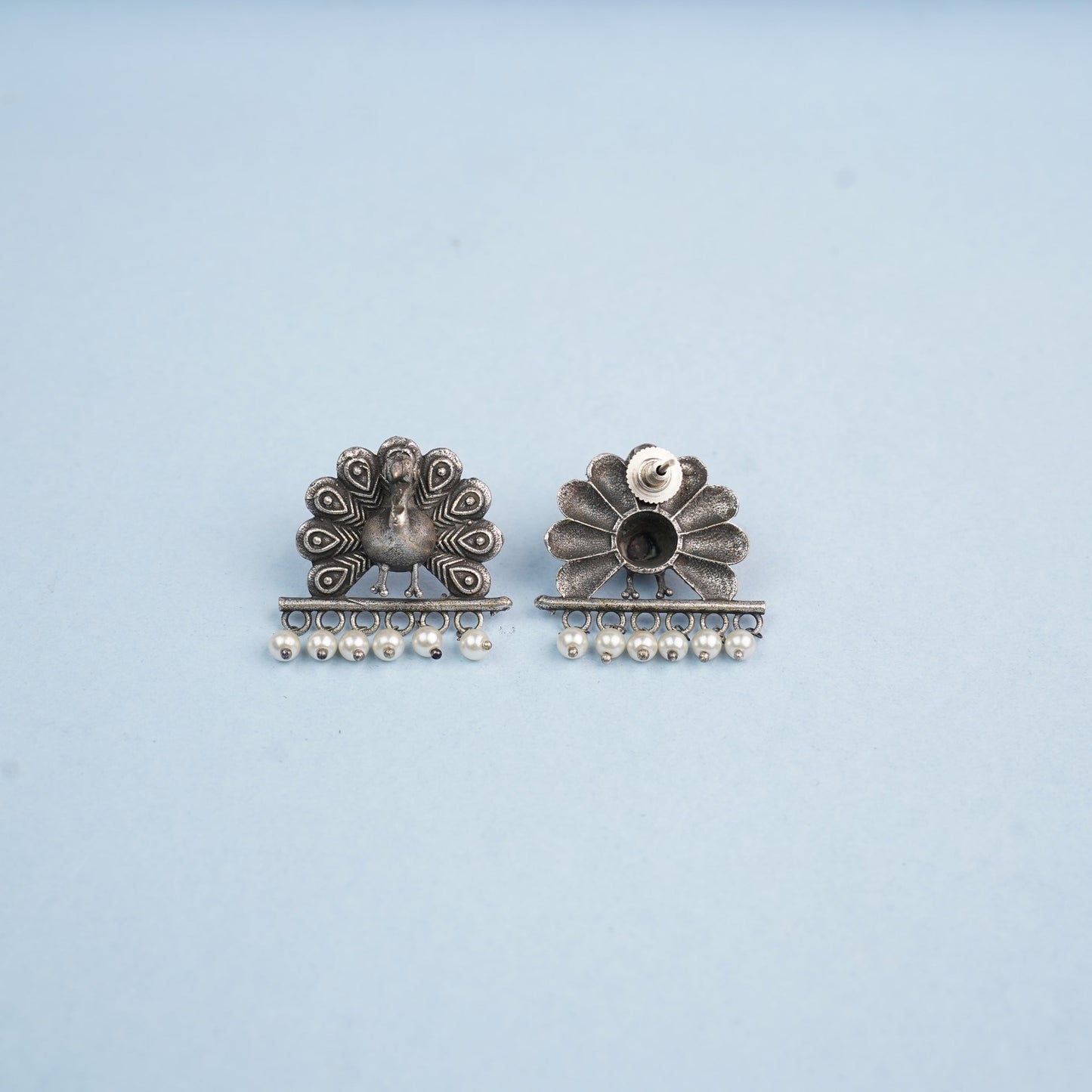 Mayurika- Silver Brass Pearl Stud Earring