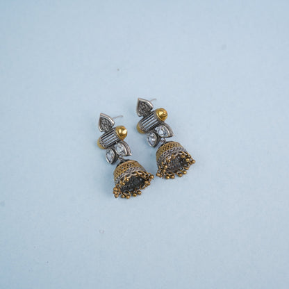 Rupali- Silver Brass Stone studdes Oxidised dangler earrings(White)