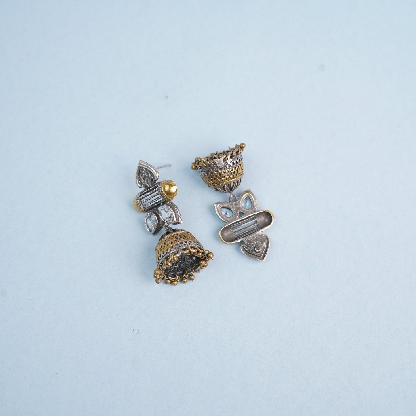 Rupali- Silver Brass Stone studdes Oxidised dangler earrings(White)