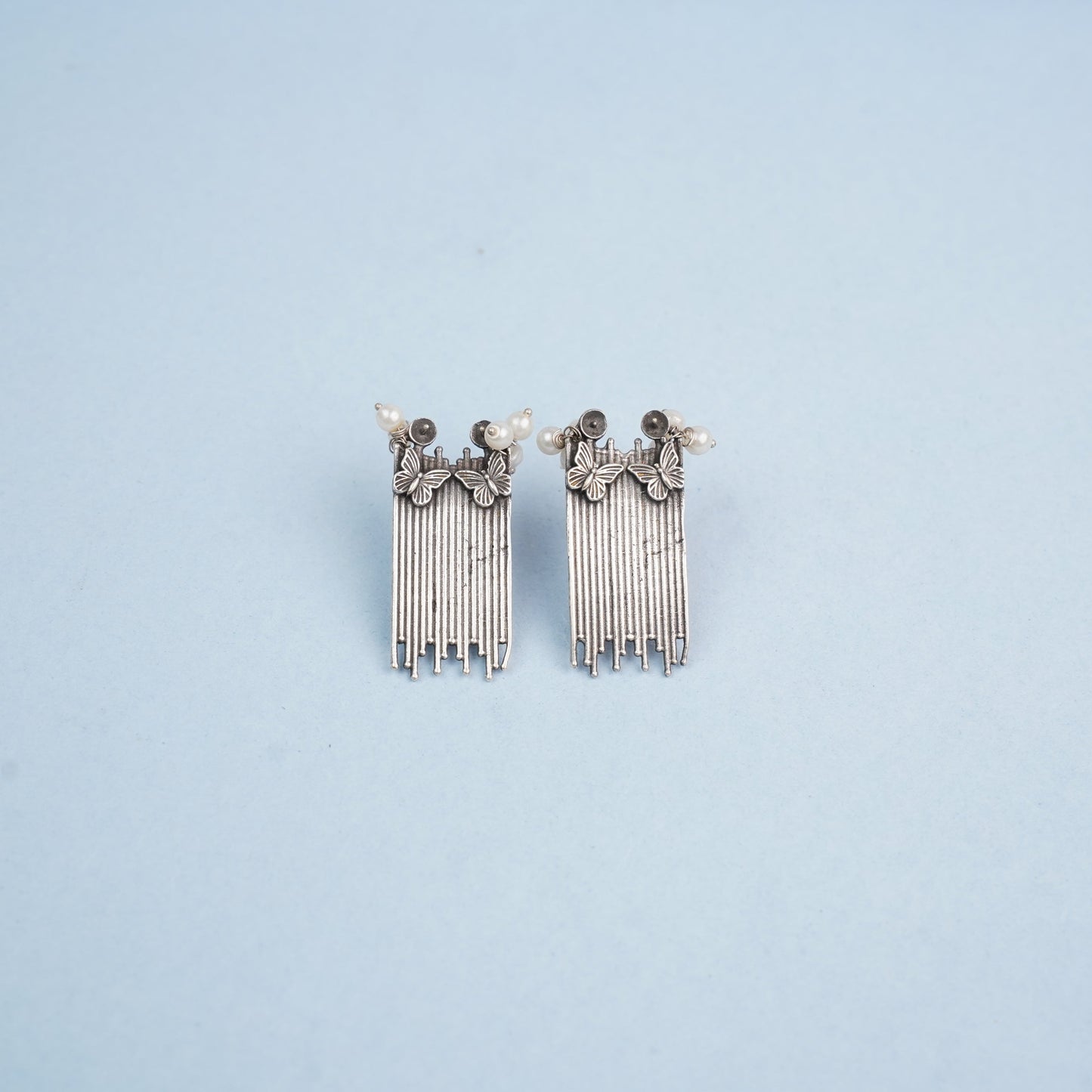 Vihangi- Silver Brass Oxidised dangler earrings
