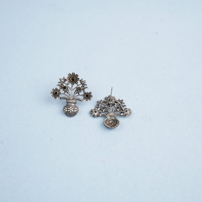 Phool- Silver Brass Oxidised stud earrings