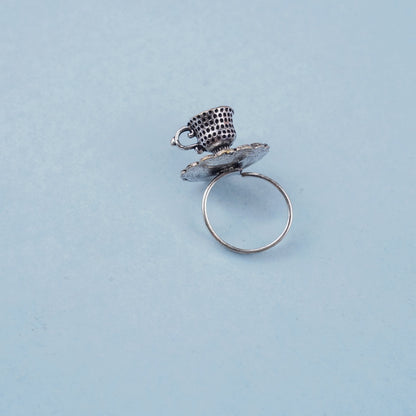 Piyali- Silver oxidised ring
