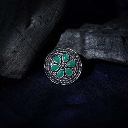 Rashmi- Silver oxidised ring (Green)