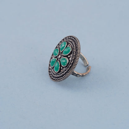Rashmi- Silver oxidised ring (Green)
