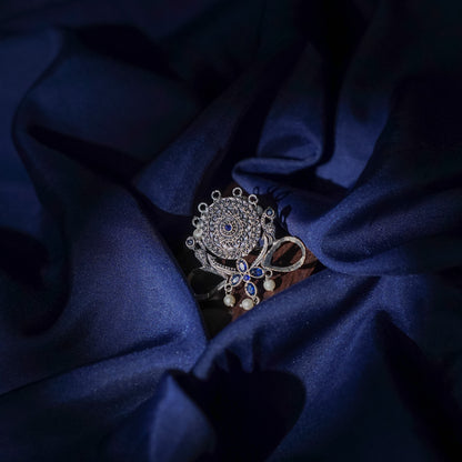 Anwita- Silver oxidised ring (Blue)