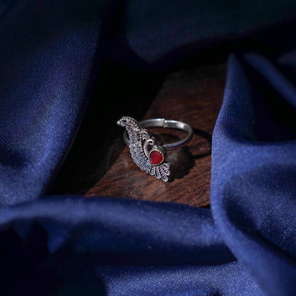 Pankh- Silver oxidised ring