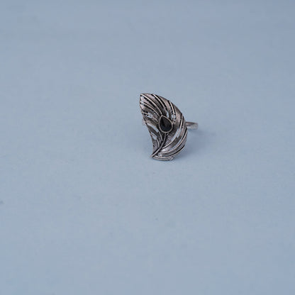 Ruchi – Oxidised Brass Stone-Studded Ring (Black)