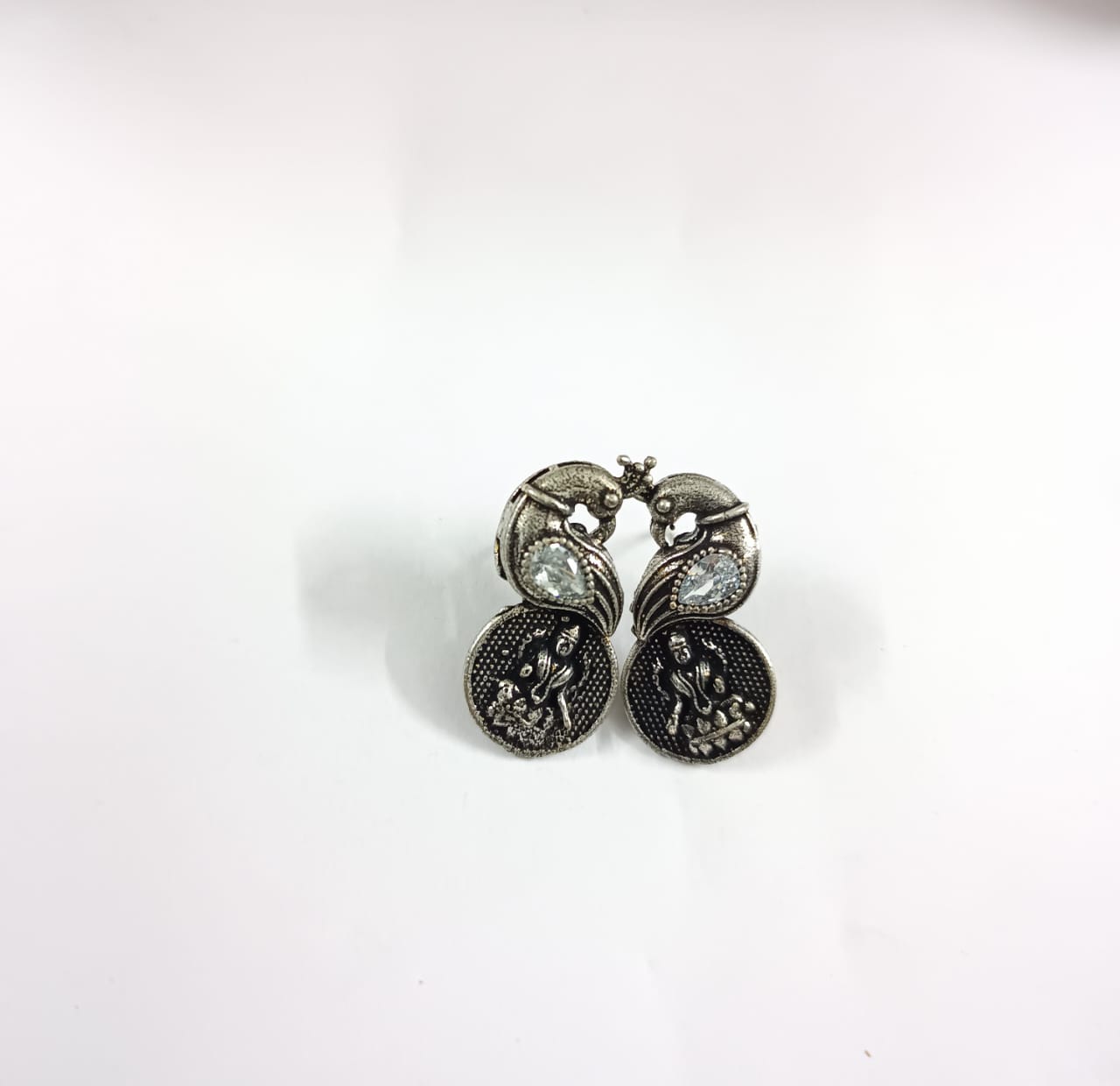 MayurShree- Silver Oxidised Motif Peacock Brass Stud Earrings
