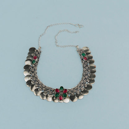 Yashita- Red and Green stone Coin Brass Neckpiece