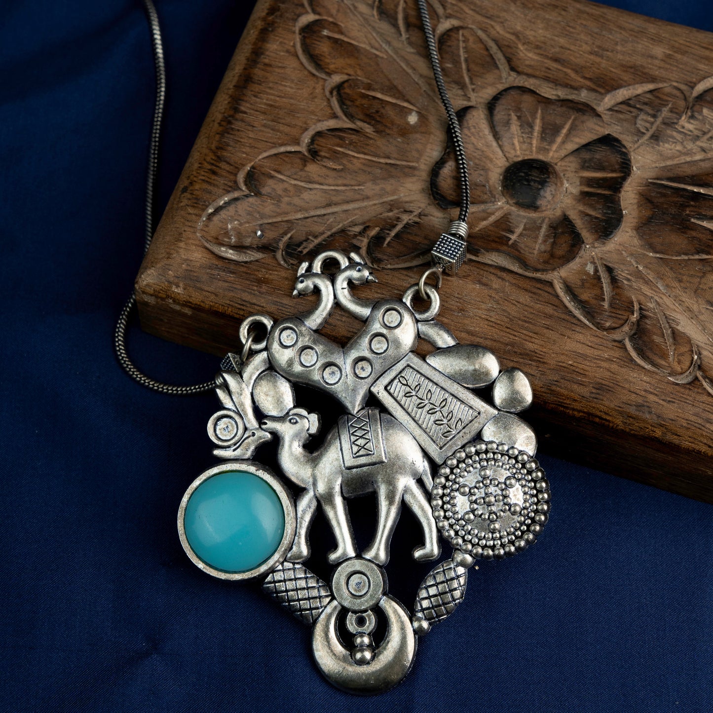 Maitri- Rajasthani Oxidised Neckpiece(Sky Blue)