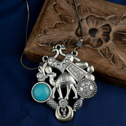 Maitri- Rajasthani Oxidised Neckpiece(Sky Blue)