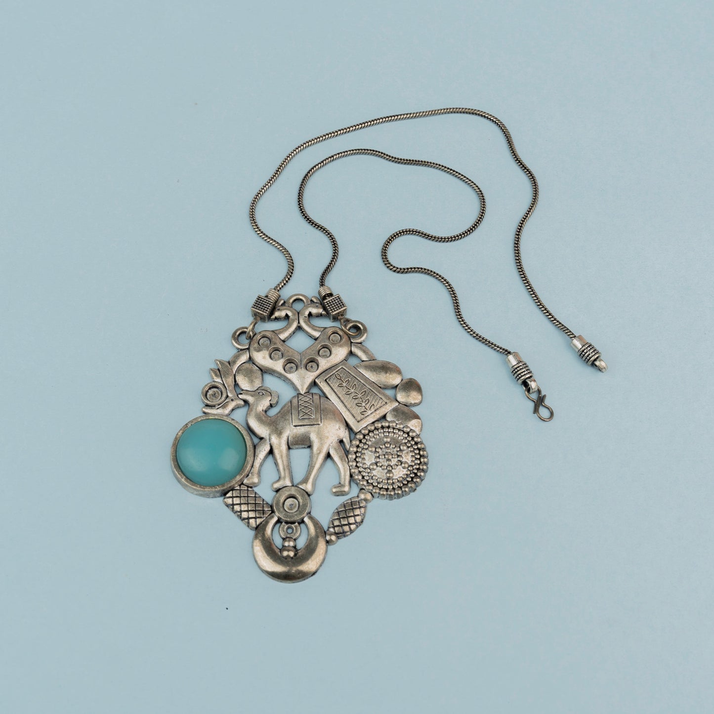 Maitri- Rajasthani Oxidised Neckpiece(Sky Blue)