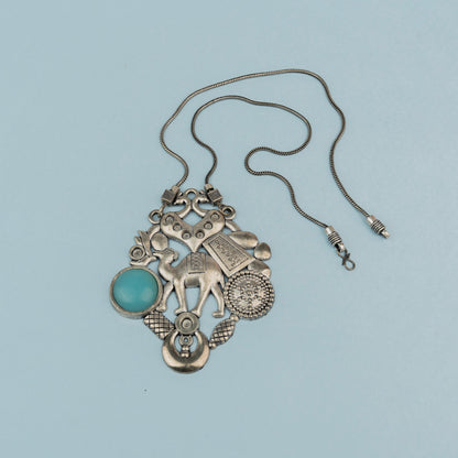 Maitri- Rajasthani Oxidised Neckpiece(Sky Blue)