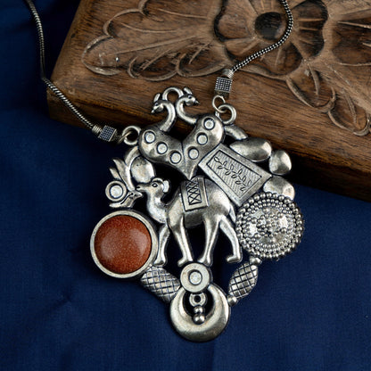 Maitri- Rajasthani Oxidised Neckpiece(Dark red)