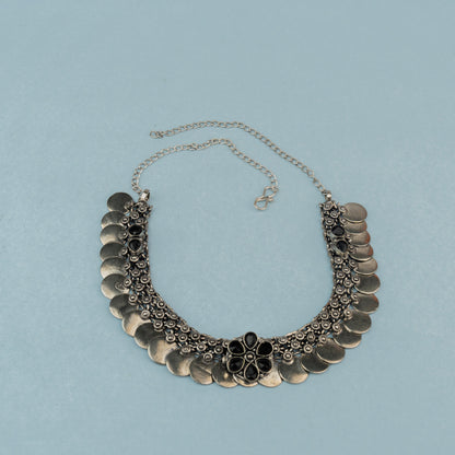 Shivangi- Black stone Brass Coin Neckpiece