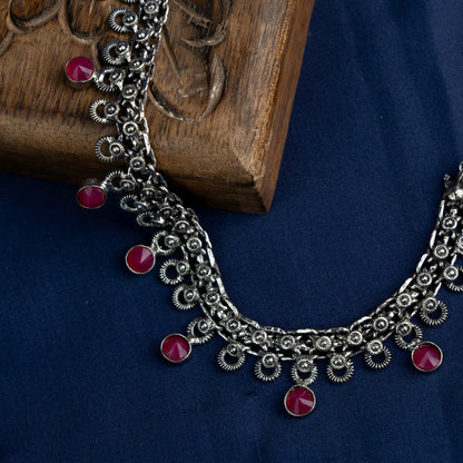 Mridula- Green stone Brass Neckpiece(Red)