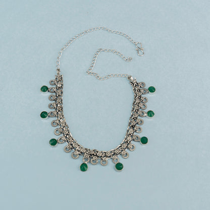 Mridula- Green stone Brass Neckpiece(Green)