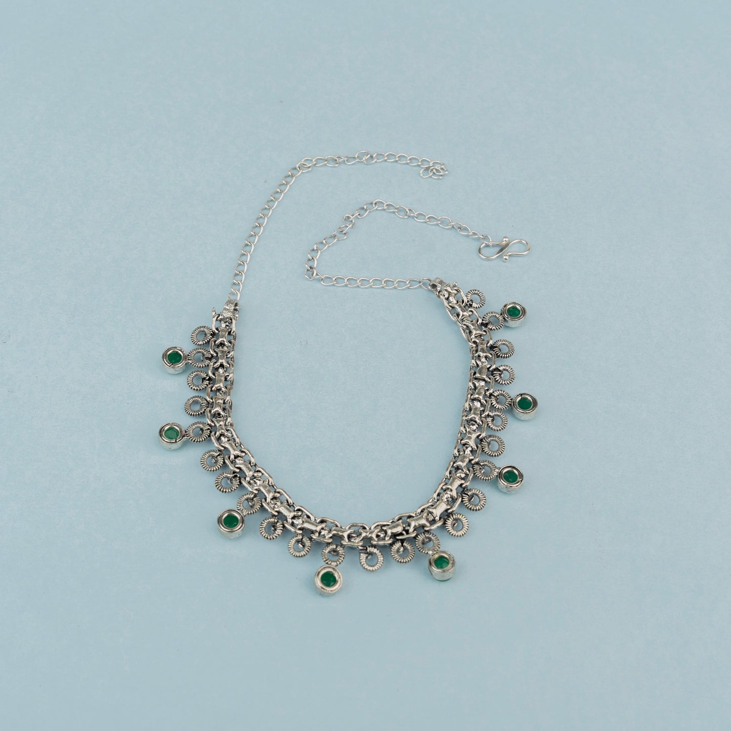 Mridula- Green stone Brass Neckpiece(Green)