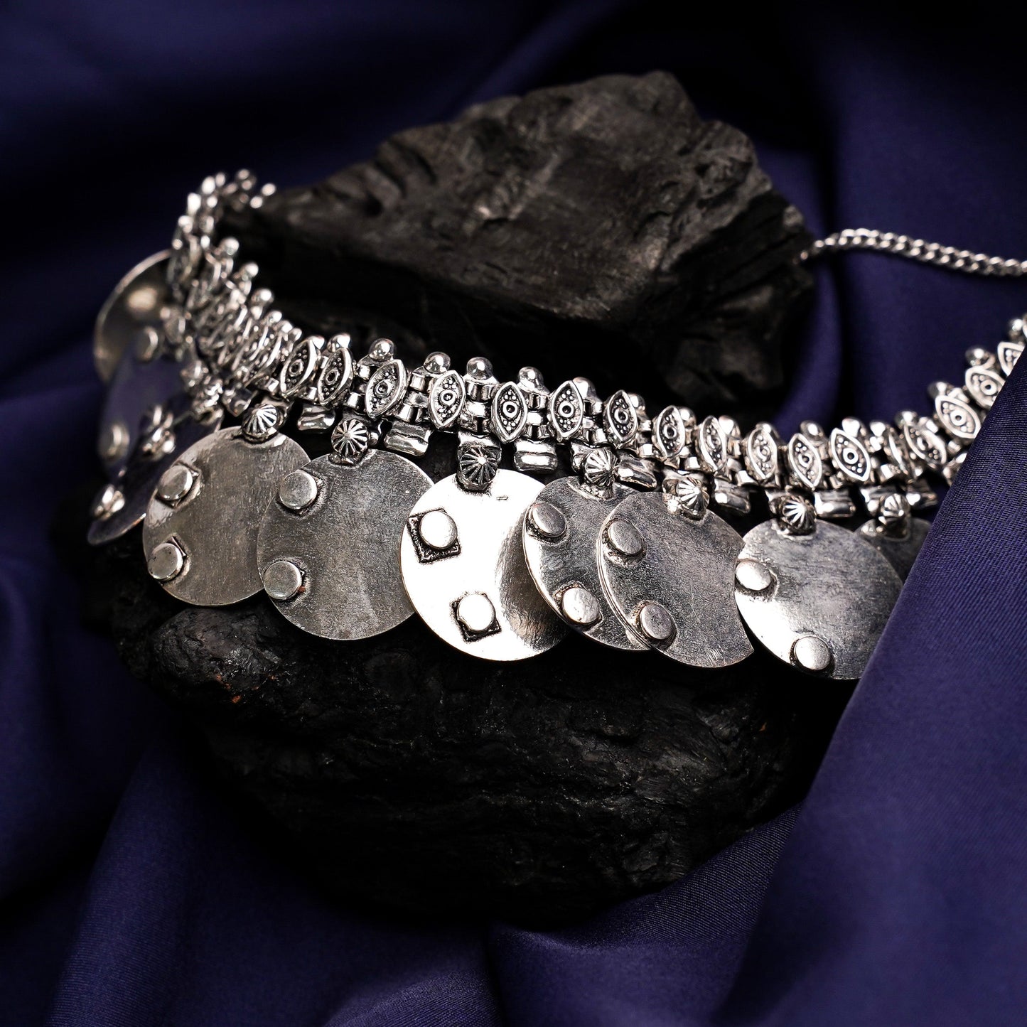 Anandi- Silver Toned Brass Necklace