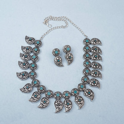 Parampara- Oxidised Neckpiece Set (Sky Blue)