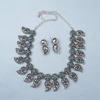 Parampara- Oxidised Neckpiece Set (Sky Blue)