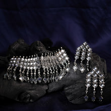 Mirror studded Brass Oxidised Neckpiece set