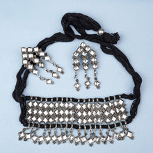 Mirror studded Brass Oxidised Neckpiece set