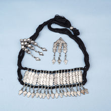 Mirror studded Brass Oxidised Neckpiece set