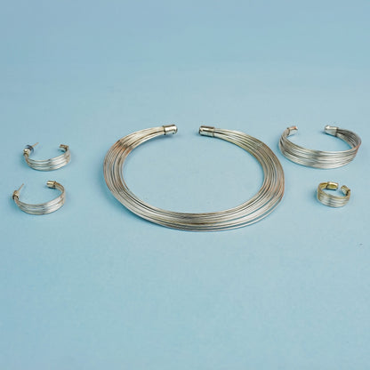 Hemaprabha- Multistrand Brass polished Hasli with Earrings & Adjustable Ring
