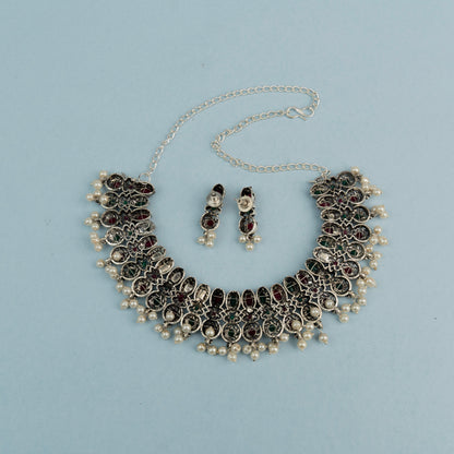 Tarangini- Stone-Studded German Silver Neckpiece set(Multicolored)