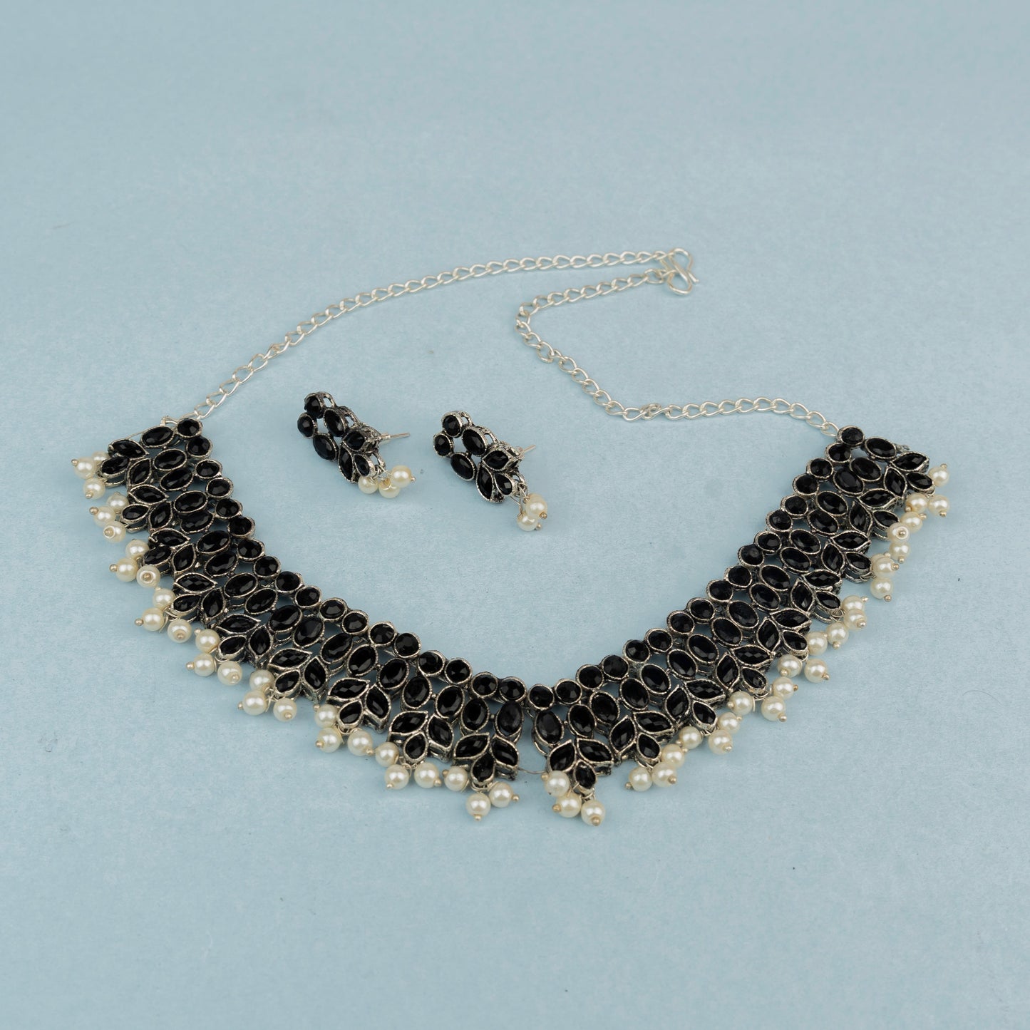 Sharany- Stone studded German Silver Neckpiece set(Black)