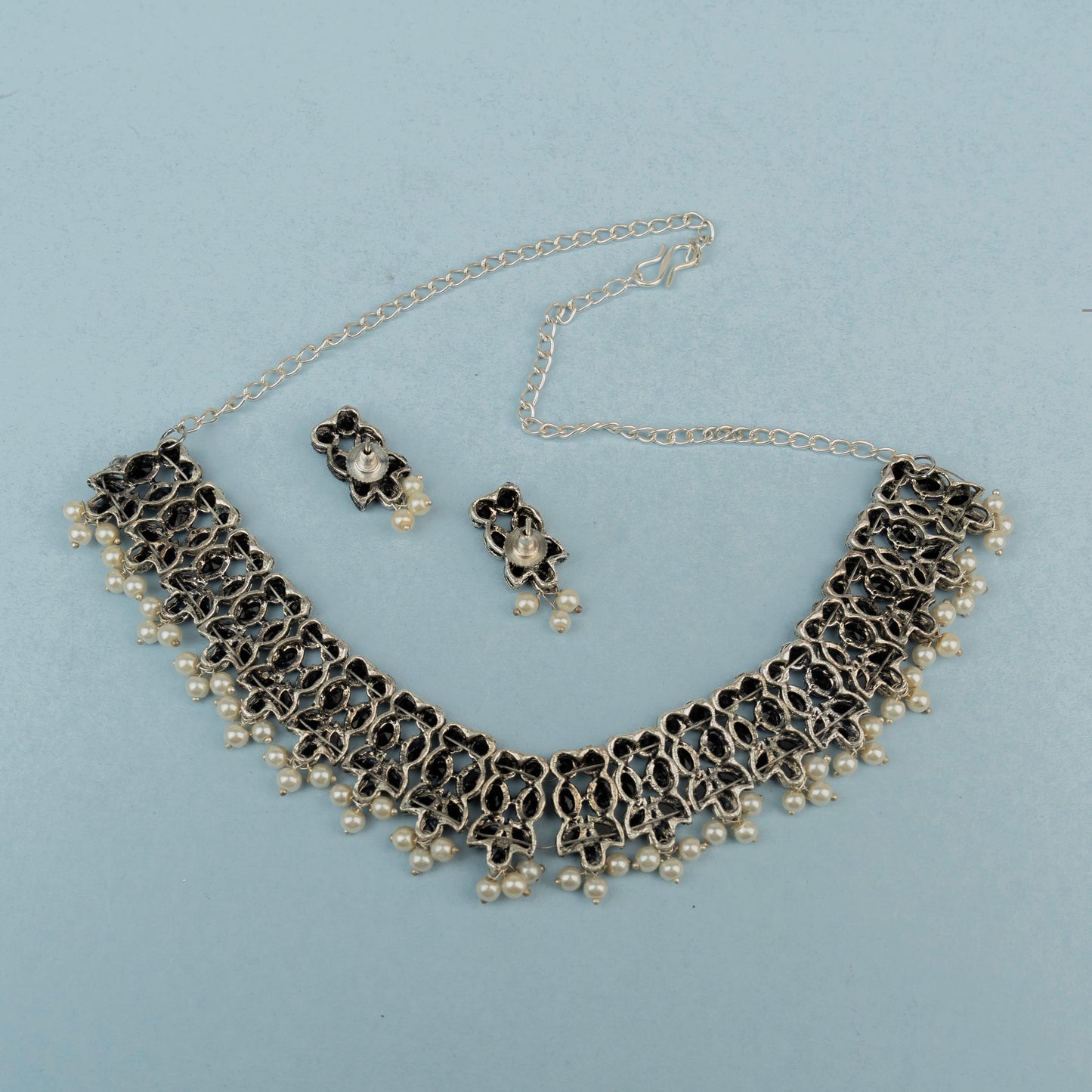 Sharany- Stone studded German Silver Neckpiece set(Black)