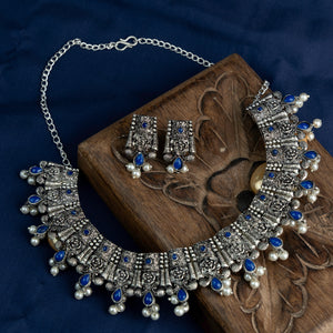 Blue Stone studded German Silver Neckpiece set