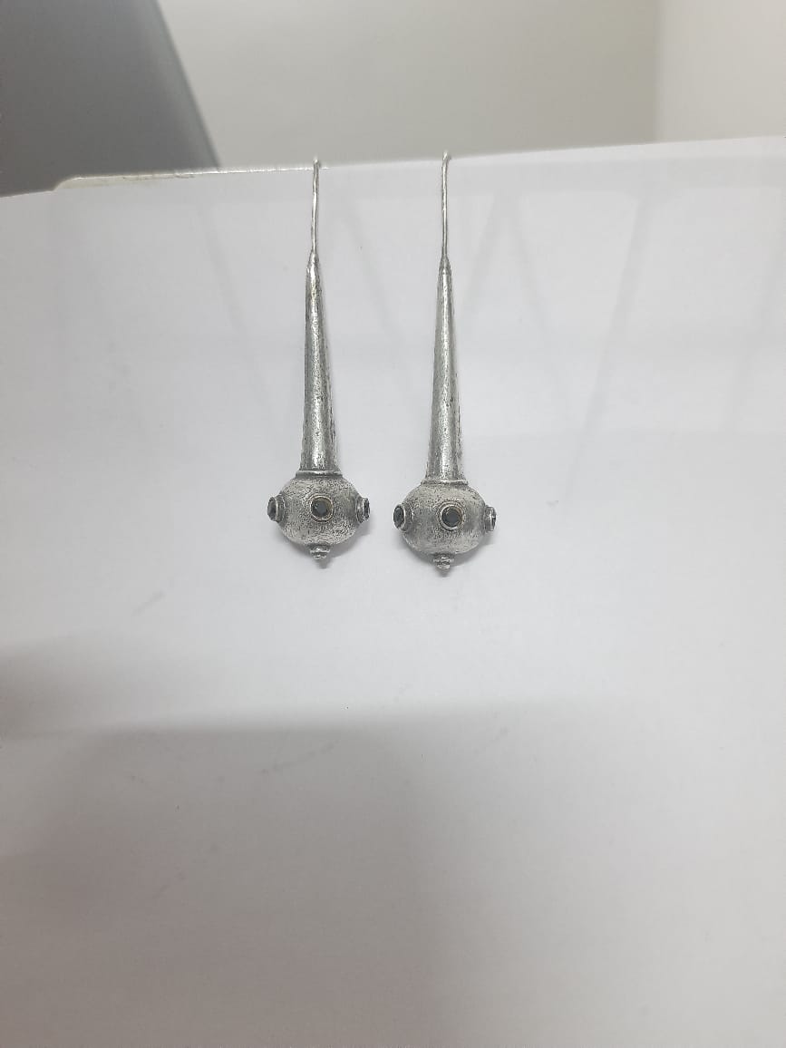 Somya- Silver Brass Oxidised dangler earrings(Black)