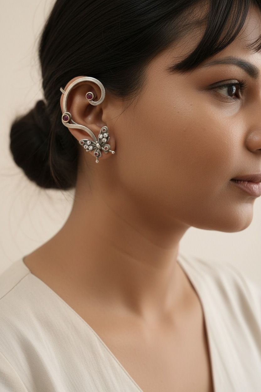 Shyamroop- Silver Brass Oxidised Dangler Earrings